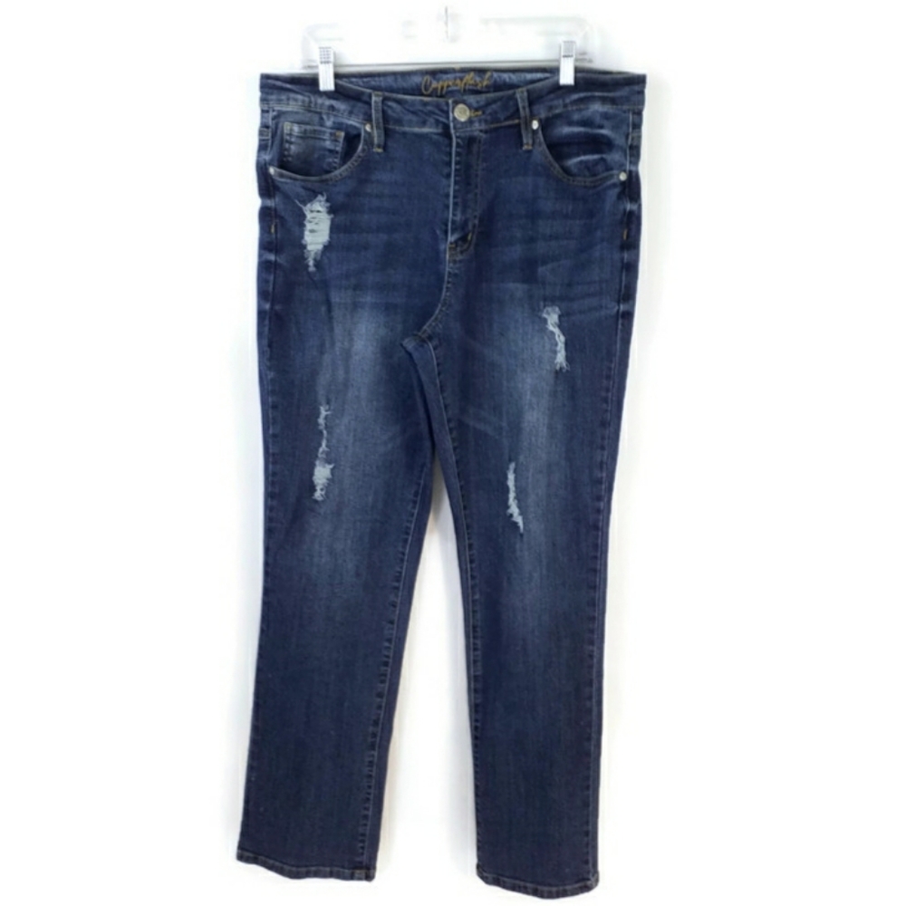 Copperflash Dark Wash Distressed High Rise Skinny Jeans Womens Size 16